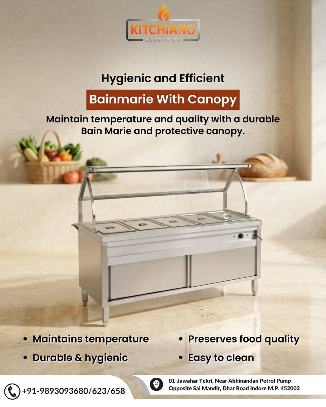 Kitchiano Bain Marie with Canopy – Keep Food Fresh, Hot & Ready to Serve